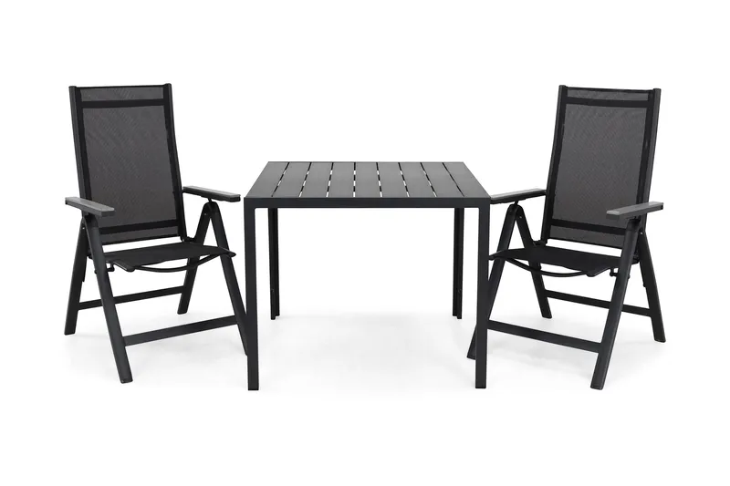 Ruokailuryhmä Tunis 90x90 2 Monaco säätötuolia, Musta/Musta/Harmaa