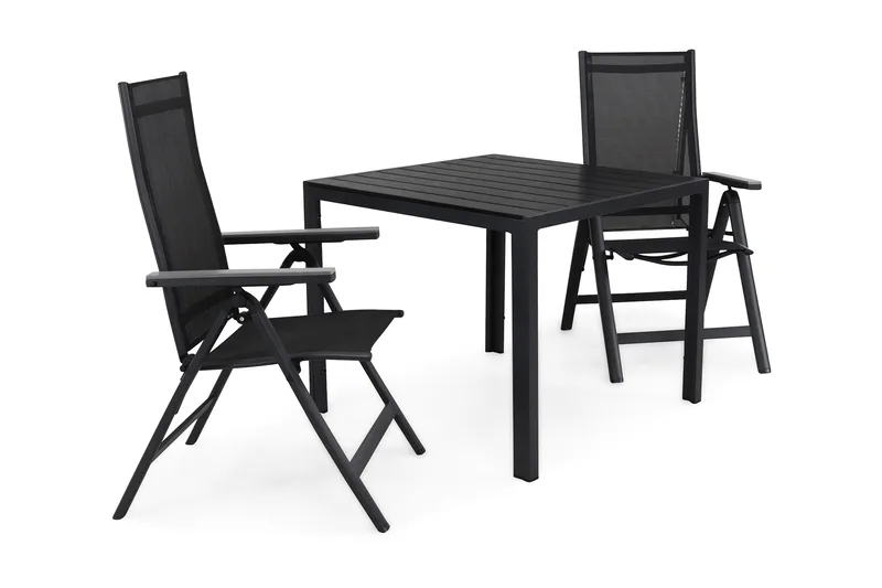 Ruokailuryhmä Tunis 90x90 2 Monaco säätötuolia - Musta/Musta/Harmaa - Puutarhakalusteet - Ulkoryhmä - Ruokailuryhmät ulos