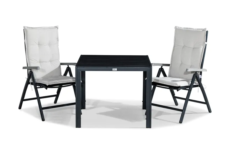 Ruokailuryhmä Tunis 90x90 2 Monaco säätötuolia Pehmusteet, Musta/Harmaa/L.valk