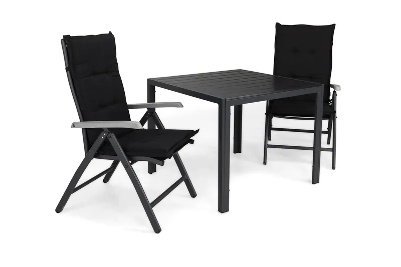 Ruokailuryhmä Tunis 90x90 2 Monaco säätötuolia Pehmusteet, Musta/Harmaa
