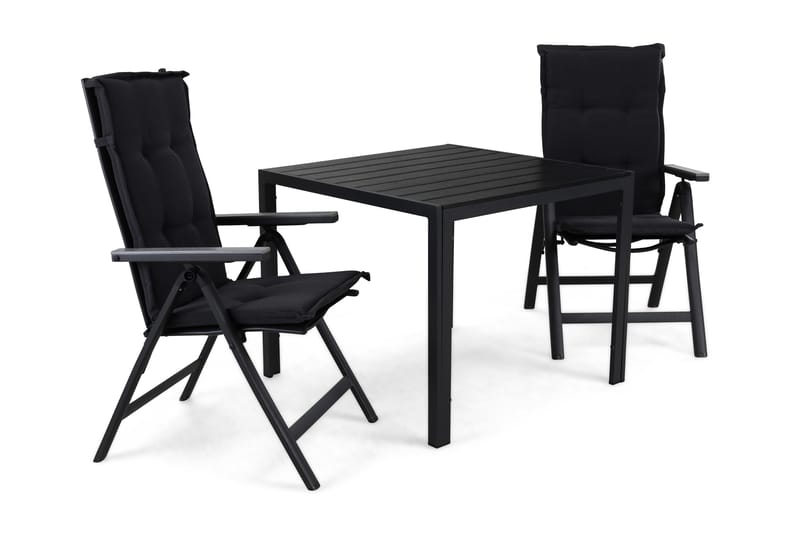 Ruokailuryhmä Tunis 90x90 2 Monaco säätötuolia Pehmusteet, Musta/Musta/Harmaa/Harmaa