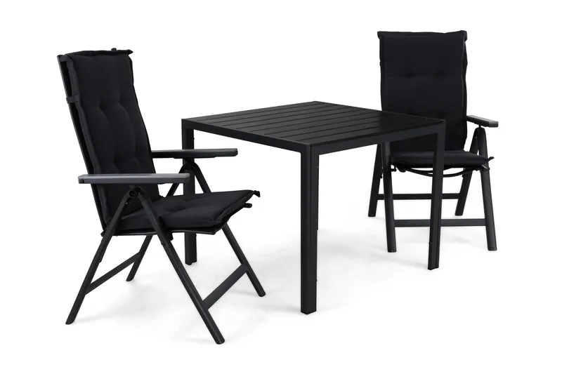 Ruokailuryhmä Tunis 90x90 2 Monaco säätötuolia Pehmusteet, Musta/Musta/Harmaa/Harmaa