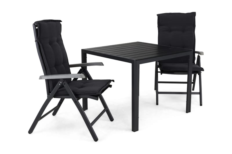 Ruokailuryhmä Tunis 90x90 2 Monaco säätötuolia Pehmusteet, Musta/Musta/Harmaa