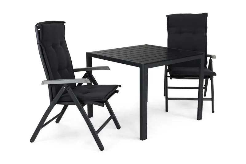 Ruokailuryhmä Tunis 90x90 2 Monaco säätötuolia Pehmusteet, Musta/Musta/Harmaa