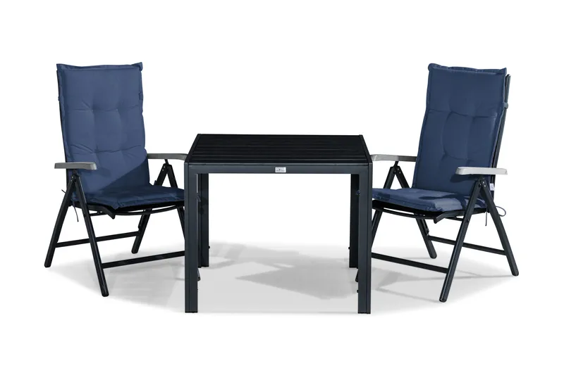 Ruokailuryhmä Tunis 90x90 2 Monaco säätötuolia Pehmusteet, Musta/Harmaa/Sininen