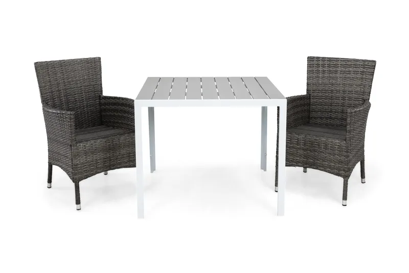 Ruokailuryhmä Tunis 90x90 2 Thor nojatuolia, Valkoinen/Harmaa