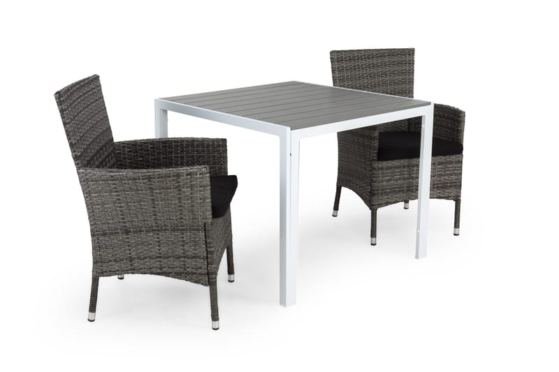 Ruokailuryhmä Tunis 90x90 2 Thor nojatuolia Pehmusteet, Valkoinen/Harmaa/Musta