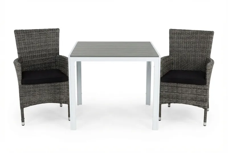 Ruokailuryhmä Tunis 90x90 2 Thor nojatuolia Pehmusteet, Valkoinen/Harmaa/Musta