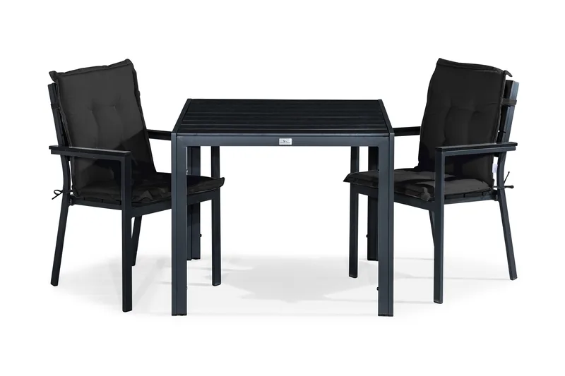 Ruokailuryhmä Tunis 90x90 2 Tunis tuolia Pehmusteet - Musta - Puutarhakalusteet - Ulkoryhmä - Ruokailuryhmät ulos
