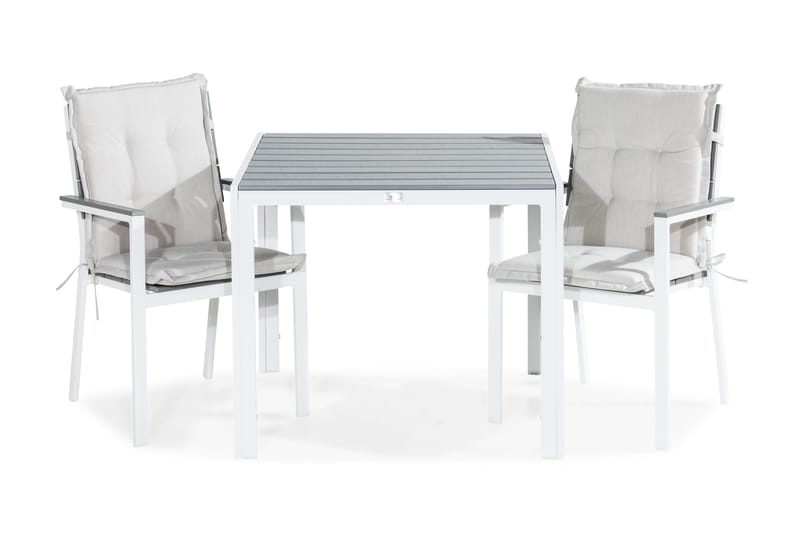 Ruokailuryhmä Tunis 90x90 2 Tunis tuolia Pehmusteet, Valk/Harmaa/L.valk