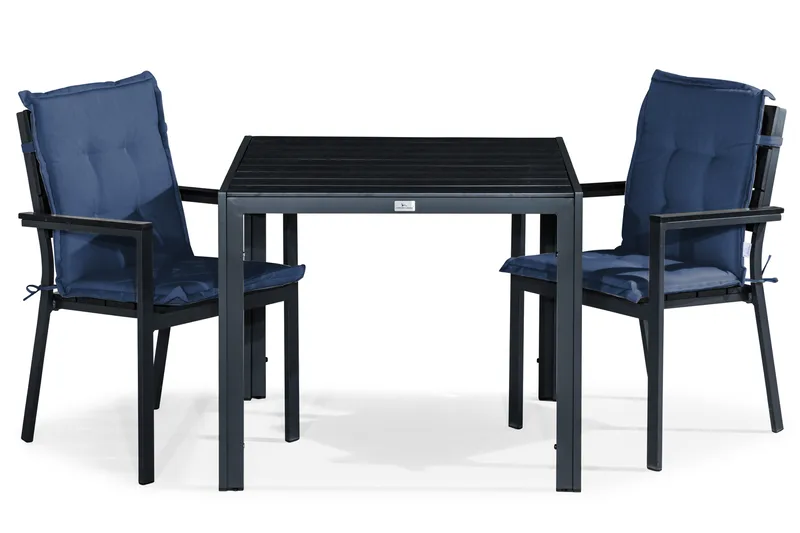 Ruokailuryhmä Tunis 90x90 2 Tunis tuolia Pehmusteet - Musta/Sininen - Puutarhakalusteet - Ulkoryhmä - Ruokailuryhmät ulos