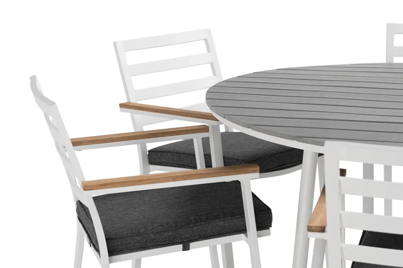 Ruokailuryhmä Tunis Pyöreä 140 cm 6 Oliver ruokatuolia - Alumiini/Valkoinen - Puutarhakalusteet - Ulkoryhmä - Ruokailuryhmät ulos