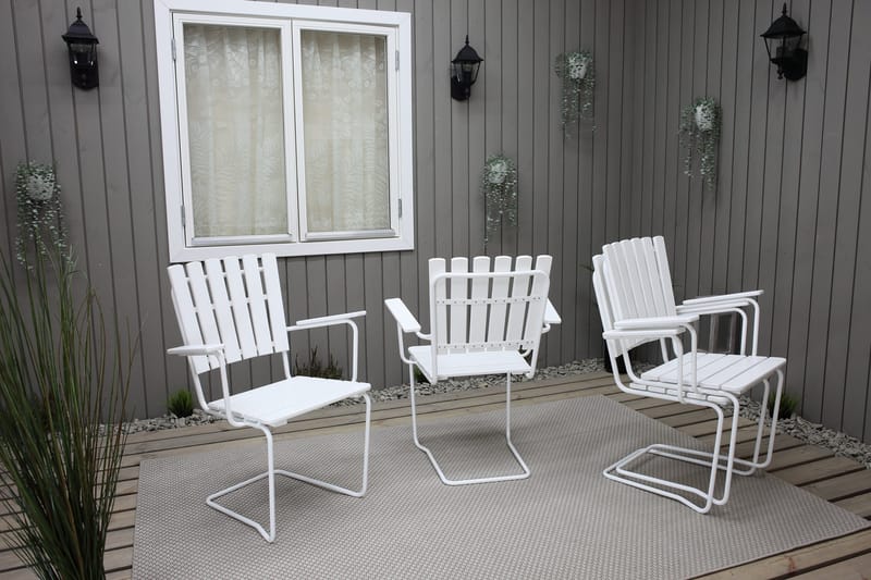 Ruokailuryhmä Vaxholm Pyöreä 100 cm + 4 Tuolia Valkoinen - Puutarhakalusteet - Ulkoryhmä - Ruokailuryhmät ulos