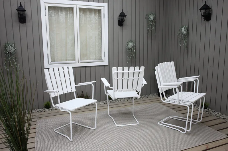 Ruokailuryhmä Vaxholm Pyöreä 100 cm + 4 Tuolia Valkoinen - Puutarhakalusteet - Ulkoryhmä - Ruokailuryhmät ulos