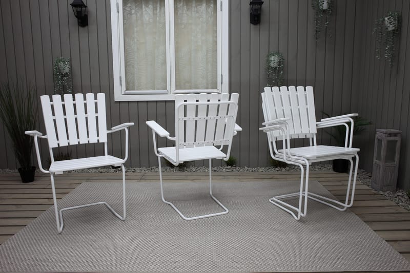 Ruokailuryhmä Vaxholm Pyöreä 100 cm + 4 Tuolia Valkoinen - Puutarhakalusteet - Ulkoryhmä - Ruokailuryhmät ulos