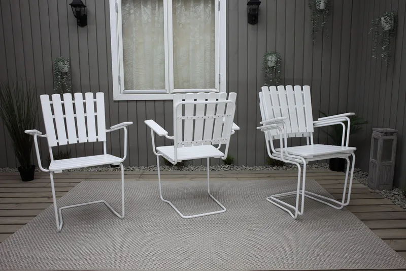 Ruokailuryhmä Vaxholm Pyöreä 100 cm + 4 Tuolia Valkoinen - Puutarhakalusteet - Ulkoryhmä - Ruokailuryhmät ulos