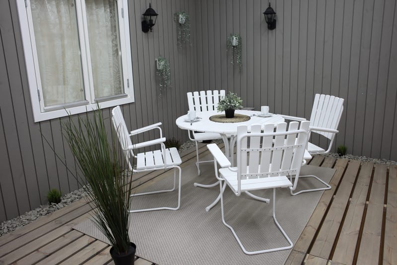 Ruokailuryhmä Vaxholm Pyöreä 100 cm + 4 Tuolia Valkoinen - Puutarhakalusteet - Ulkoryhmä - Ruokailuryhmät ulos