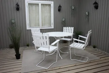 Ruokailuryhmä Vaxholm Pyöreä 100 cm + 4 Tuolia Valkoinen - Puutarhakalusteet - Ulkoryhmä - Ruokailuryhmät ulos