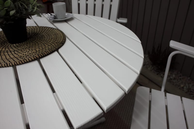 Ruokailuryhmä Vaxholm Pyöreä 100 cm + 4 Tuolia Valkoinen - Puutarhakalusteet - Ulkoryhmä - Ruokailuryhmät ulos