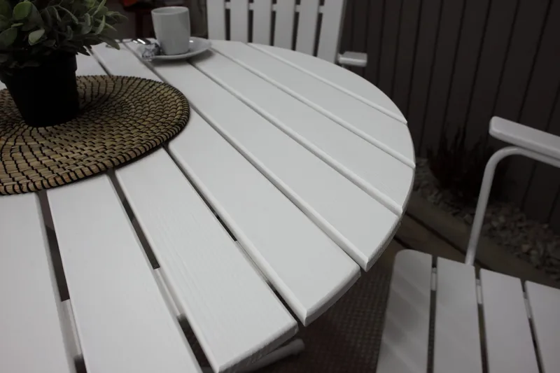 Ruokailuryhmä Vaxholm Pyöreä 100 cm + 4 Tuolia Valkoinen - Puutarhakalusteet - Ulkoryhmä - Ruokailuryhmät ulos
