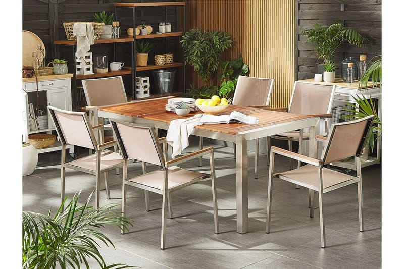 Ruokailuryhmä Vickelsbo + 6 rottinkituolia - Beige - Puutarhakalusteet - Ulkoryhmä - Ruokailuryhmät ulos