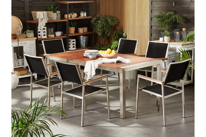 Ruokailuryhmä Vickelsbo + 6 rottinkituolia - Musta - Puutarhakalusteet - Ulkoryhmä - Ruokailuryhmät ulos