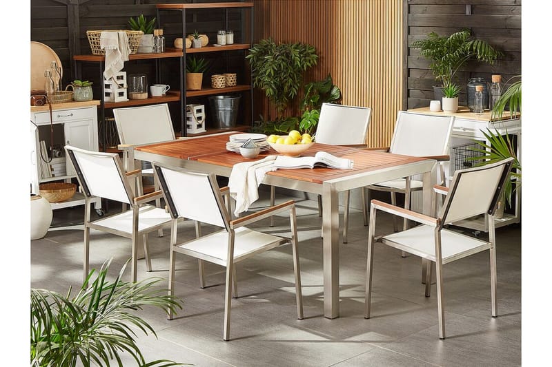 Ruokailuryhmä Vickelsbo + 6 rottinkituolia - Ruskea - Puutarhakalusteet - Ulkoryhmä - Ruokailuryhmät ulos