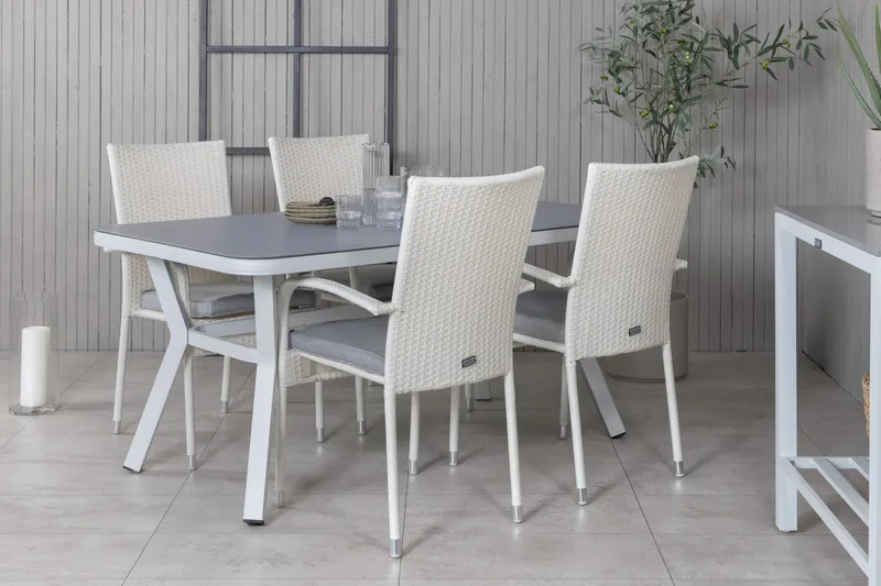 Ruokailuryhmä Virya 160 cm 4 Anna tuolia - Valkoinen/Harmaa - Puutarhakalusteet - Ulkoryhmä - Ruokailuryhmät ulos