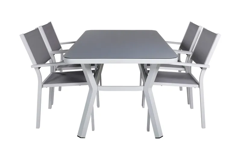 Ruokailuryhmä Virya 160 cm 4 Copacabana tuolia, Valkoinen/Harmaa