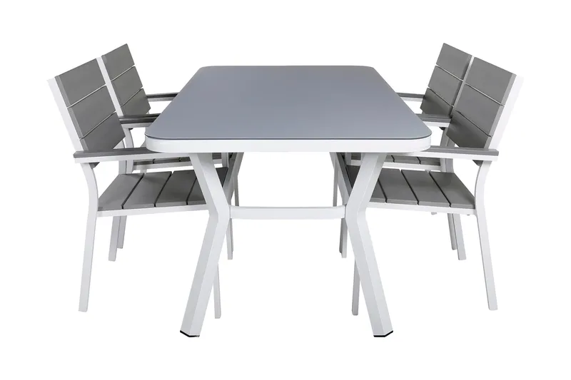 Ruokailuryhmä Virya 160 cm 4 Levels tuolia, Valkoinen/Harmaa