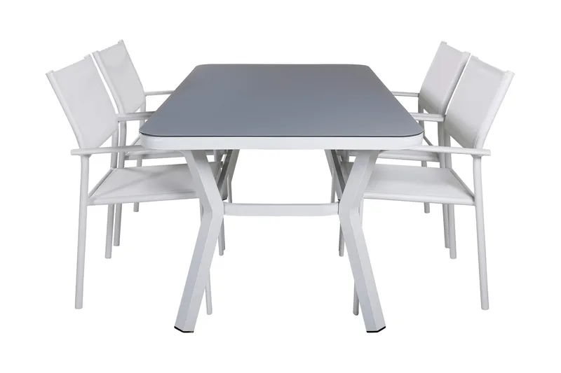 Ruokailuryhmä Virya 160 cm 4 Santorini tuolia, Valkoinen/Harmaa