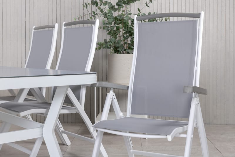 Ruokailuryhmä Virya 160 cm 6 Albany tuolia - Valkoinen/Harmaa - Puutarhakalusteet - Ulkoryhmä - Ruokailuryhmät ulos