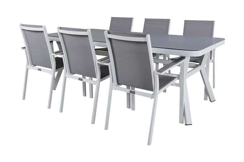 Ruokailuryhmä Virya 160 cm 6 Parma tuolia - Valkoinen/Harmaa - Puutarhakalusteet - Ulkoryhmä - Ruokailuryhmät ulos