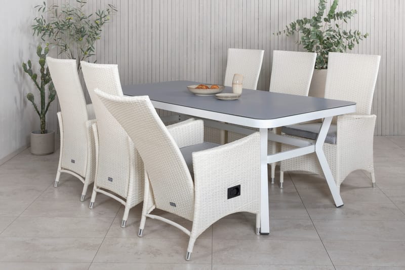 Ruokailuryhmä Virya 160 cm 6 Padova tuolia - Valkoinen - Puutarhakalusteet - Ulkoryhmä - Ruokailuryhmät ulos