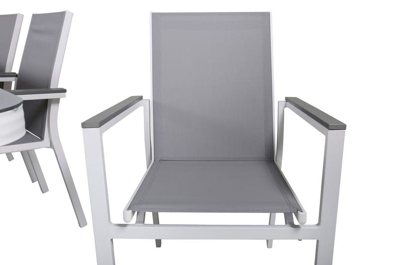 Ruokailuryhmä Virya 160 cm 6 Parma tuolia - Valkoinen/Harmaa - Puutarhakalusteet - Ulkoryhmä - Ruokailuryhmät ulos