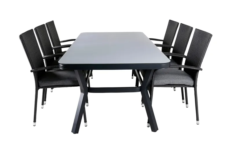 Ruokailuryhmä Virya 200 cm 6 Anna tuolia, Musta/Harmaa