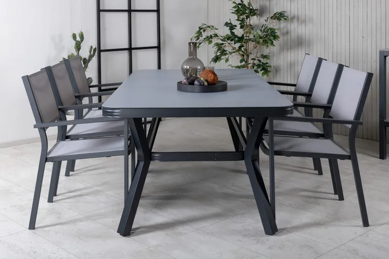 Ruokailuryhmä Virya 200 cm 6 Copacabana tuolia - Musta - Puutarhakalusteet - Ulkoryhmä - Ruokailuryhmät ulos