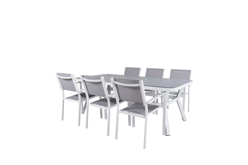 Ruokailuryhmä Virya 200 cm 6 Copacabana tuolia Valk/Harmaa - Venture Home - Puutarhakalusteet - Ulkoryhmä - Ruokailuryhmät ulos
