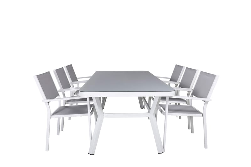 Ruokailuryhmä Virya 200 cm 6 Copacabana tuolia Valk/Harmaa - Venture Home - Puutarhakalusteet - Ulkoryhmä - Ruokailuryhmät ulos