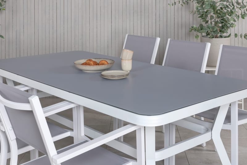 Ruokailuryhmä Virya 200 cm 6 Copacabana tuolia Valk/Harmaa - Venture Home - Puutarhakalusteet - Ulkoryhmä - Ruokailuryhmät ulos