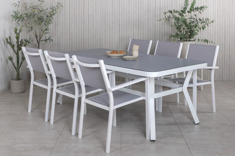 Ruokailuryhmä Virya 200 cm 6 Copacabana tuolia Valk/Harmaa - Venture Home - Puutarhakalusteet - Ulkoryhmä - Ruokailuryhmät ulos