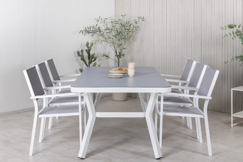 Ruokailuryhmä Virya 200 cm 6 Copacabana tuolia Valk/Harmaa - Venture Home - Puutarhakalusteet - Ulkoryhmä - Ruokailuryhmät ulos