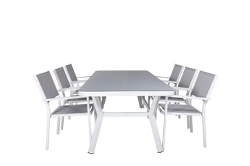 Ruokailuryhmä Virya 200 cm 6 Copacabana tuolia Valk/Harmaa - Venture Home - Puutarhakalusteet - Ulkoryhmä - Ruokailuryhmät ulos