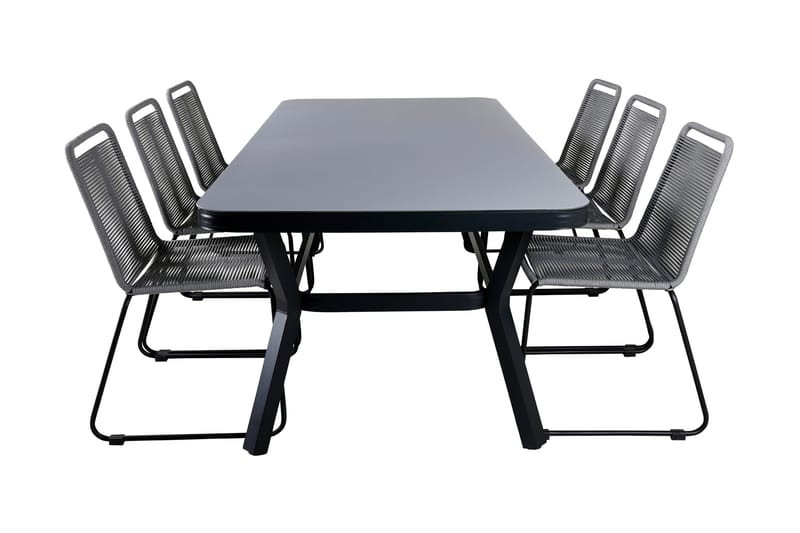 Ruokailuryhmä Virya 200 cm 6 Lindos tuolia, Musta/Luonnonväri