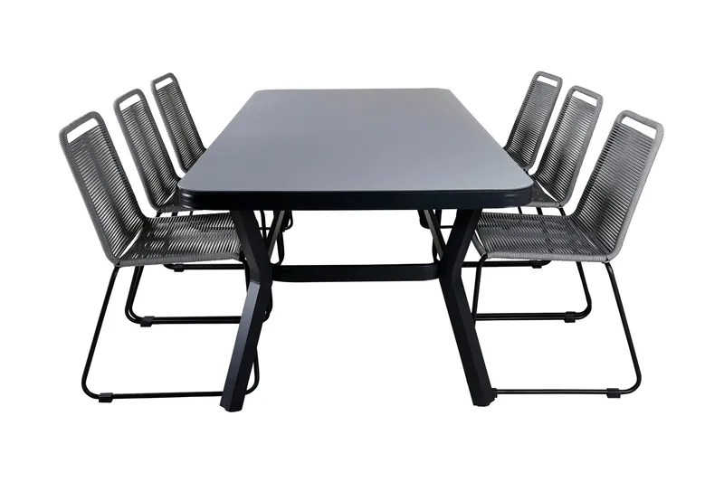 Ruokailuryhmä Virya 200 cm 6 Lindos tuolia, Musta/Luonnonväri