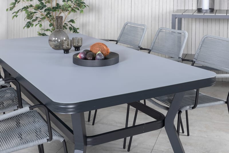 Ruokailuryhmä Virya 200 cm 6 Lindos tuolia - Valkoinen - Puutarhakalusteet - Ulkoryhmä - Ruokailuryhmät ulos