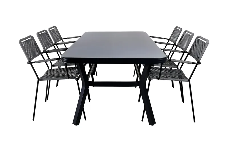 Ruokailuryhmä Virya 200 cm 6 Lindos tuolia, Valkoinen