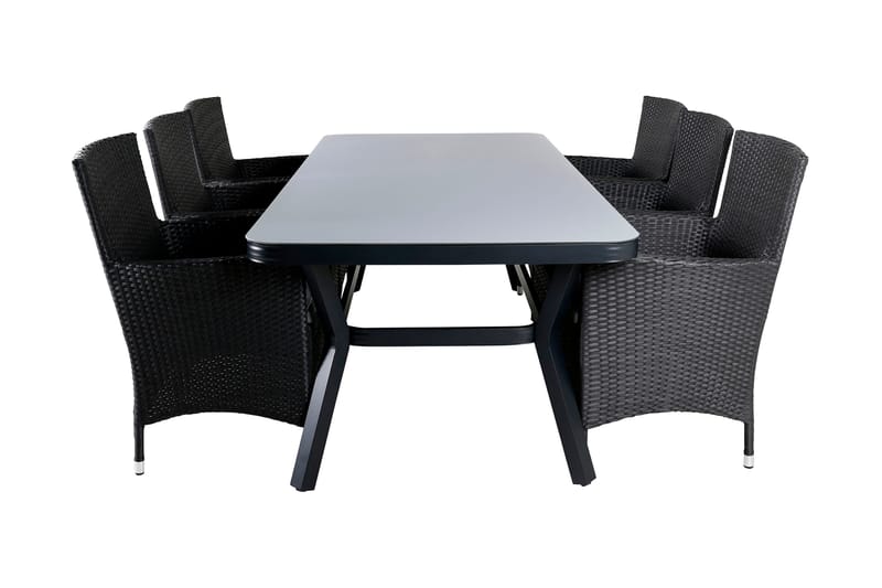 Ruokailuryhmä Virya 200 cm 6 Malin tuolia, Musta/Harmaa