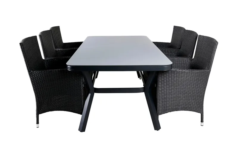 Ruokailuryhmä Virya 200 cm 6 Malin tuolia, Musta/Harmaa