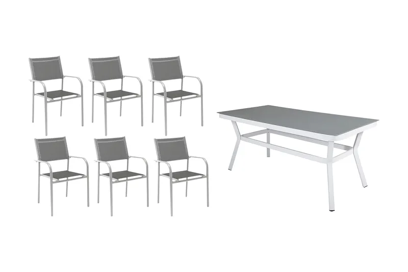 Ruokailuryhmä Virya 200 cm 6 Santorini tuolia, Valkoinen/Harmaa